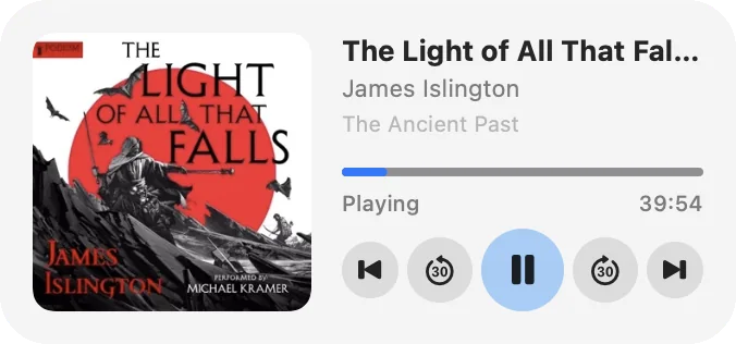 Medium Audibounce widget with the playing book and controls.